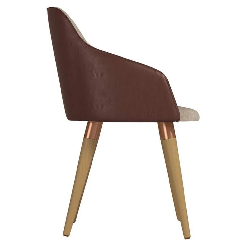 Brown Fabric Leather Accent Chair Set of 2 O568