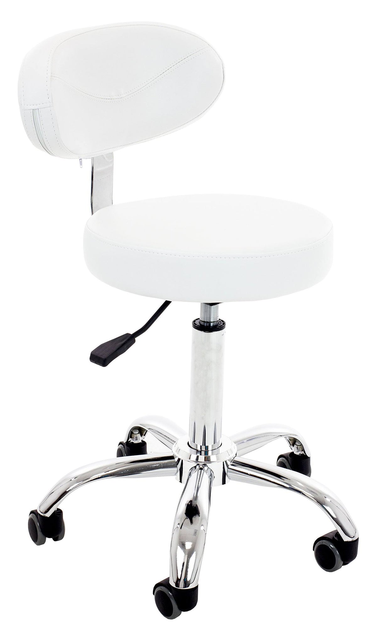 White Hydraulic Stool with Backrest F843