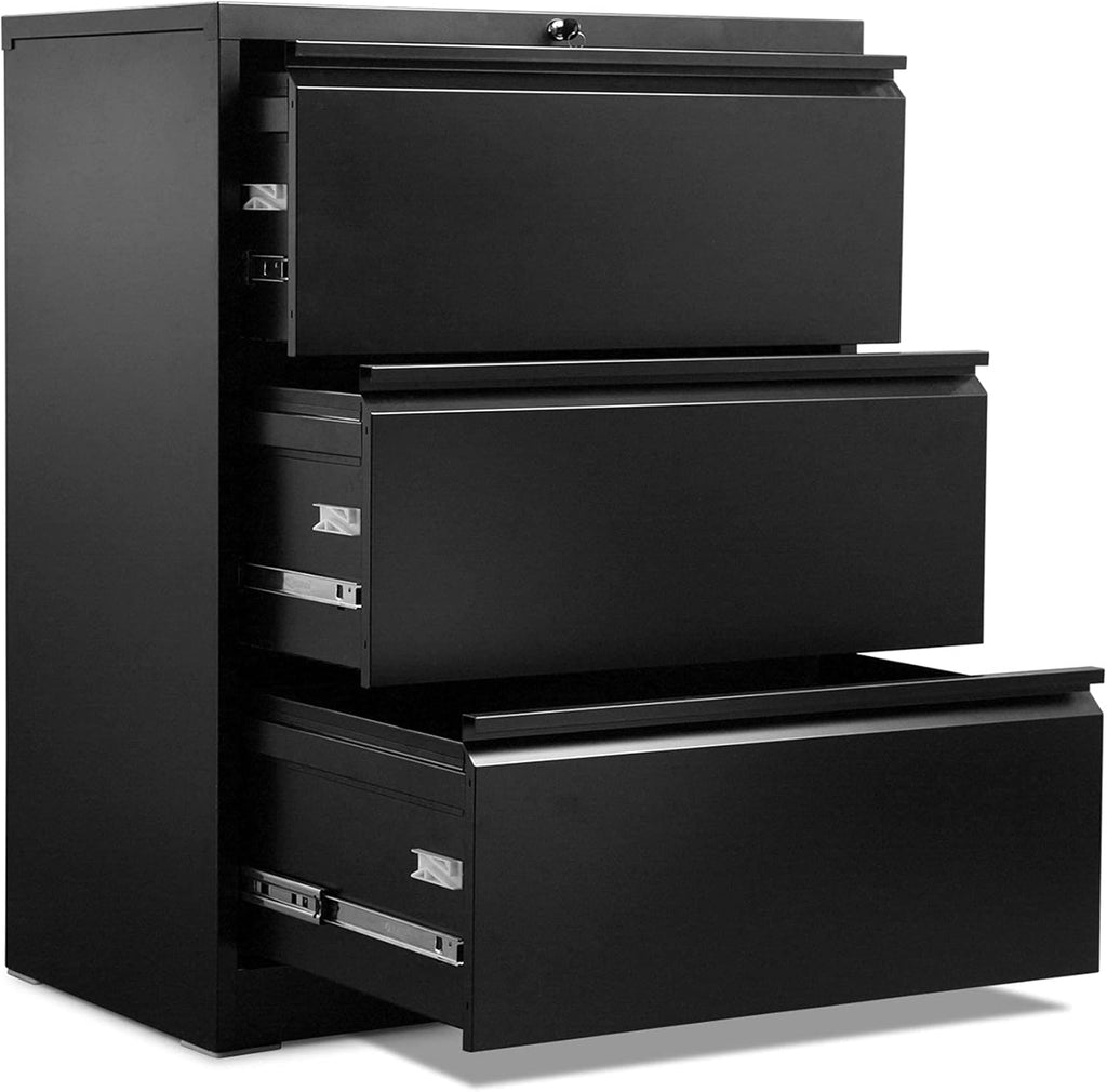 White 3 Lockable Drawer Steel Lateral File Cabinet O950