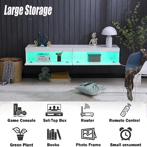 71" Floating TV Stand with Led Lights and Power Outlet V475