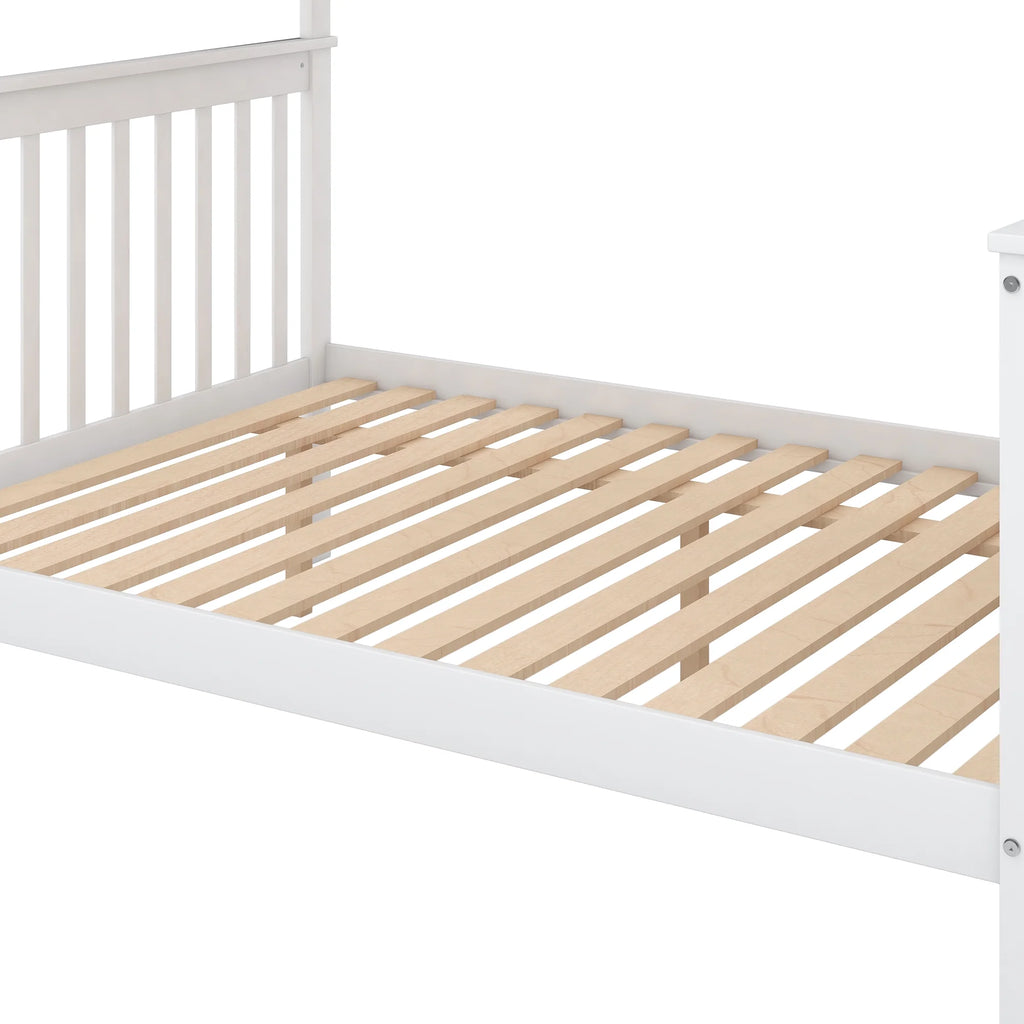 Twin Over Full Bunk Bed with Trundle and Stairs, White O285