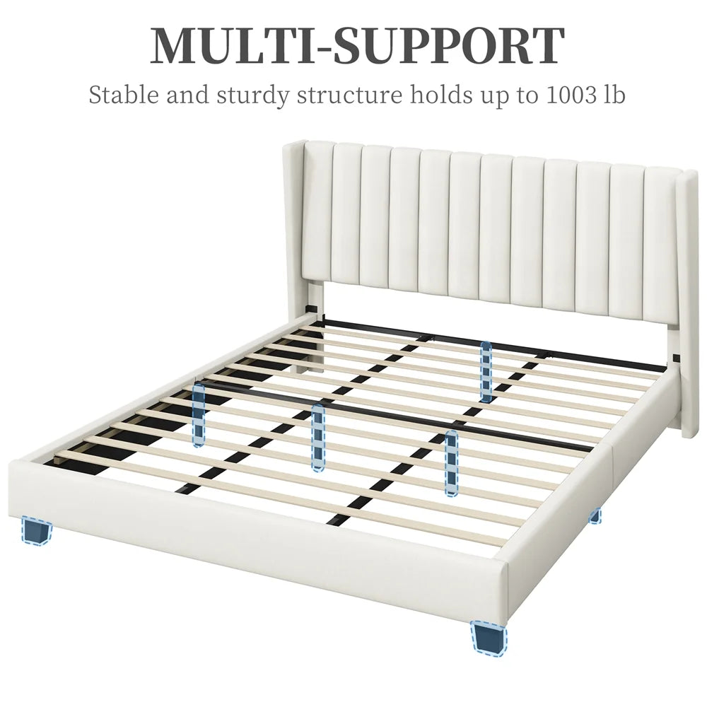 Queen Platform Bed with Upholstered Headboard D73664
