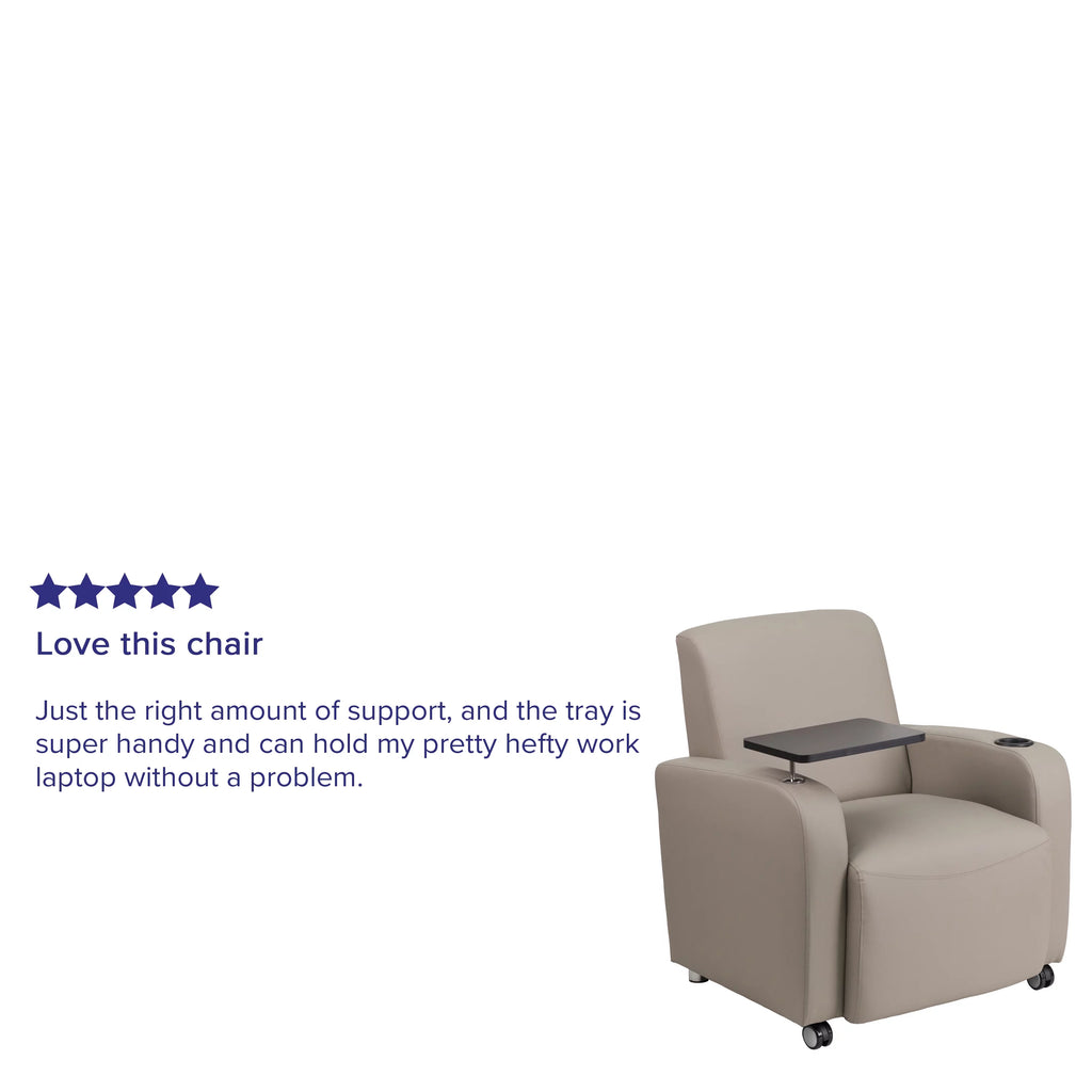 Gray LeatherSoft Guest Chair with Tablet Arm and Cup Holder Q6138