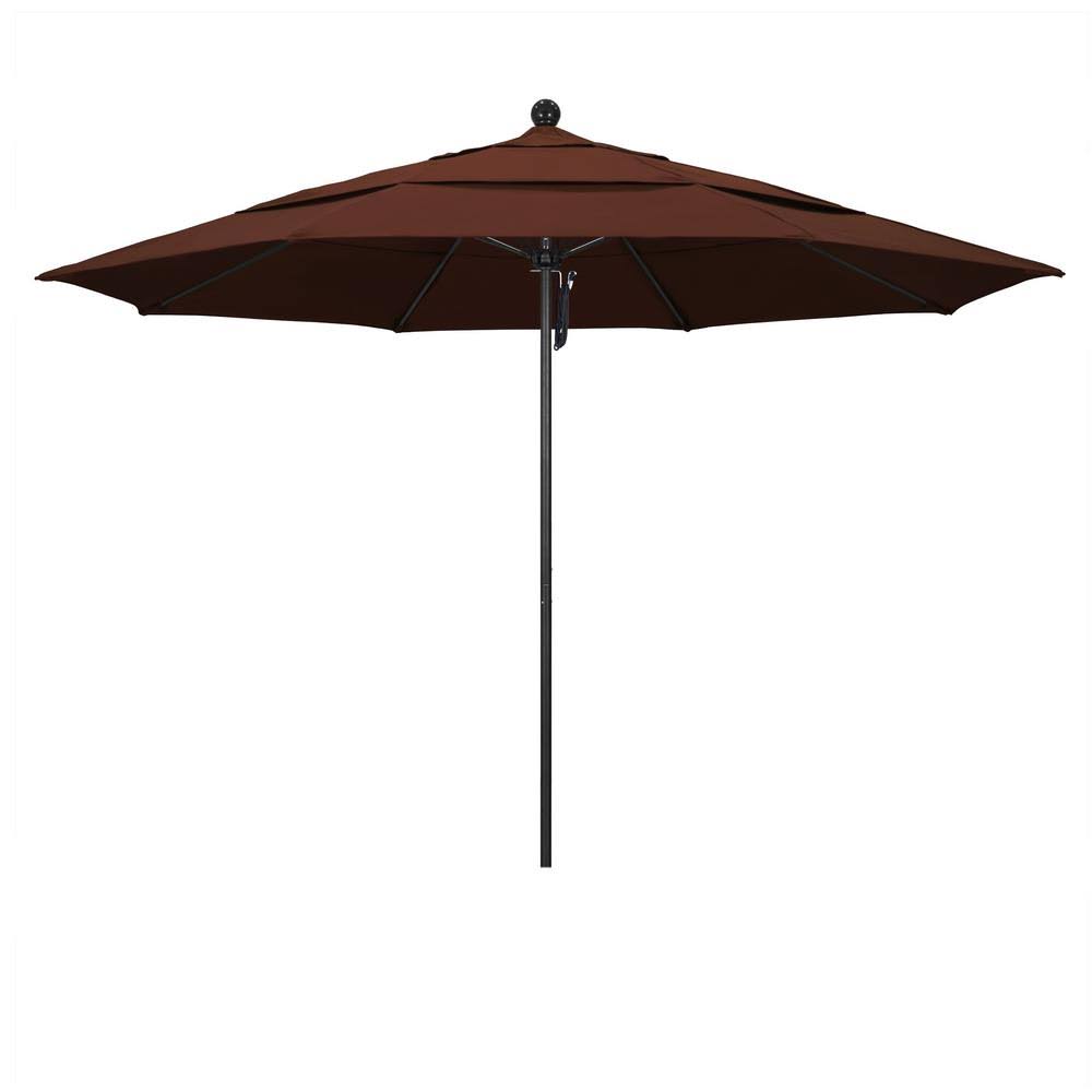 11 ft. Stone Black Aluminum Market Patio Umbrella with Pulley Lift and Fiberglass Ribs W148397