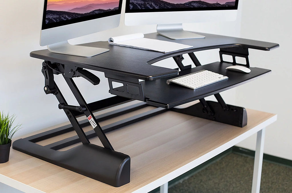 Extra Wide Height Adjustable Black Steel Standing Desk Converter V243