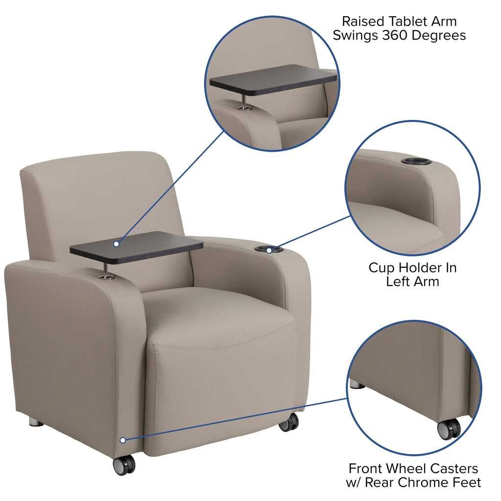 Gray LeatherSoft Guest Chair with Tablet Arm and Cup Holder Q6138