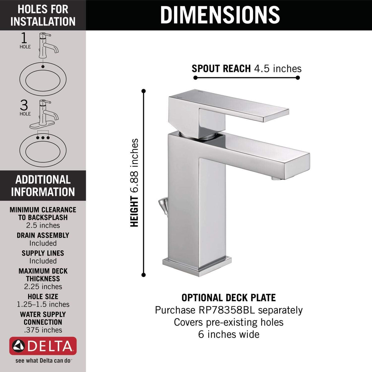 Chrome Single Hole Bathroom Faucet with Drain Assembly G89191