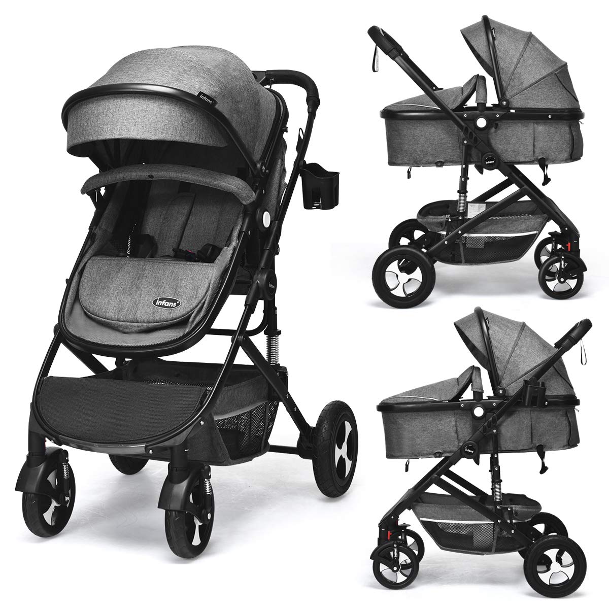 2 in 1 Convertible Reversible Bassinet Stroller with Adjustable Backrest N629