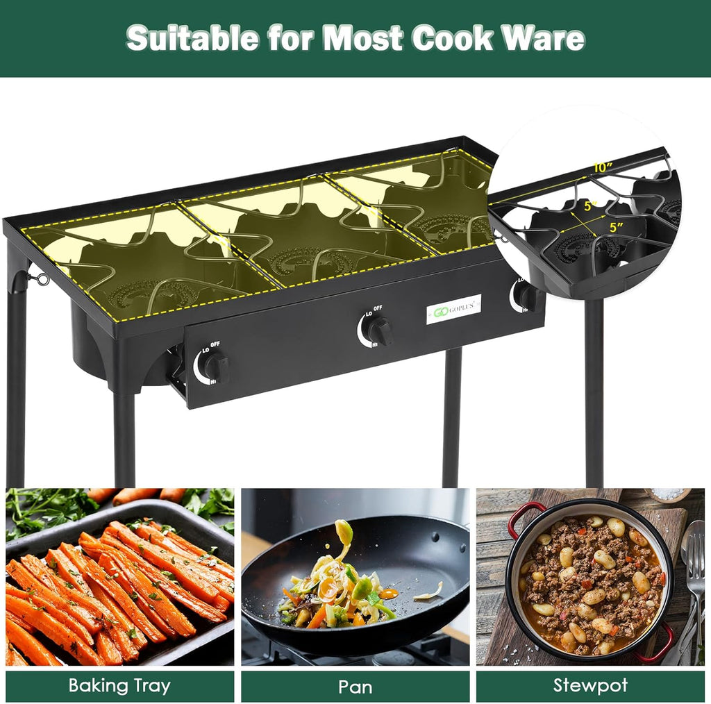 Portable Propane Gas Cooker Iron Cast 3-Burner A6966