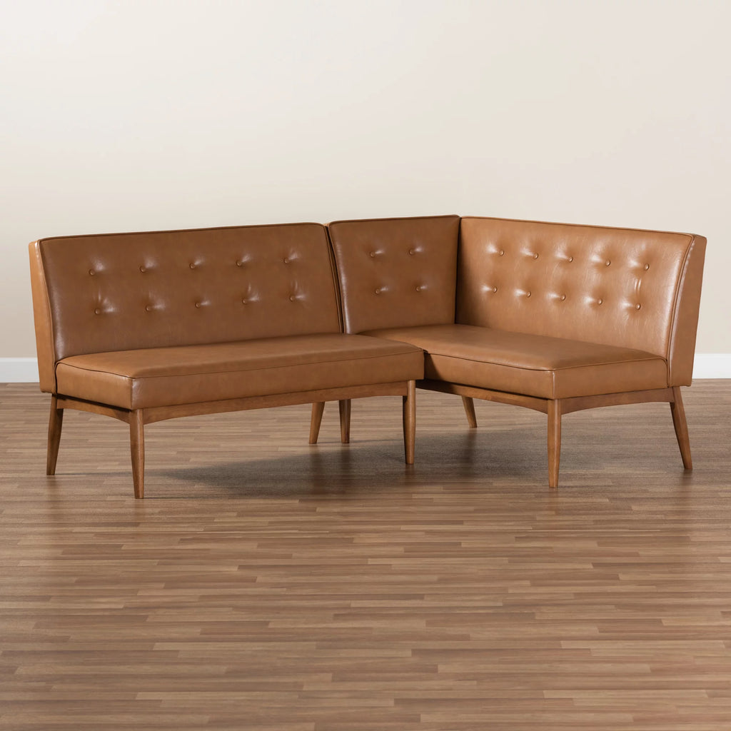 Tan Faux Leather Upholstered Wood Dining Corner Sofa Bench F760782