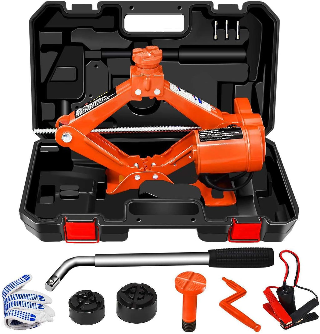 Electric Car Jack 3 Ton 12V Yellow Scissor Jack with Manual Wrench I63951