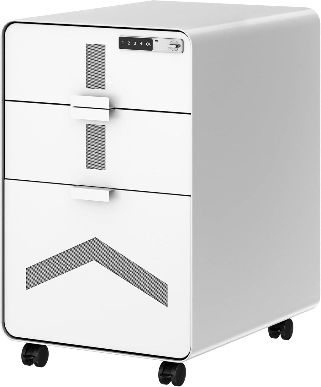 Black 3-Drawer Rolling File Cabinet with Smart Lock G78112