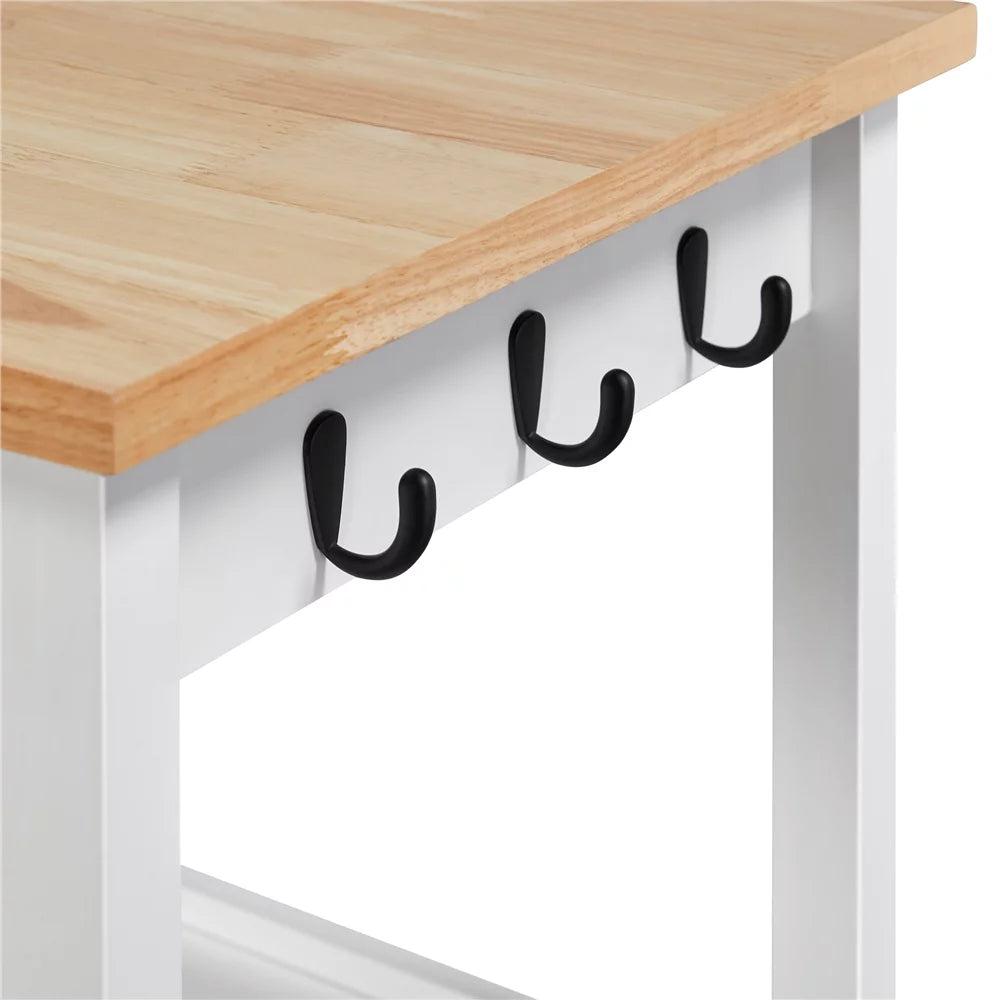 White Rolling Kitchen Island Cart with Wood Top T4504