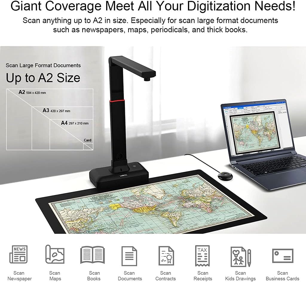 Large Format Overhead Document Scanner with Auto-Flatten & Fingerprint Removal Technologies L3104