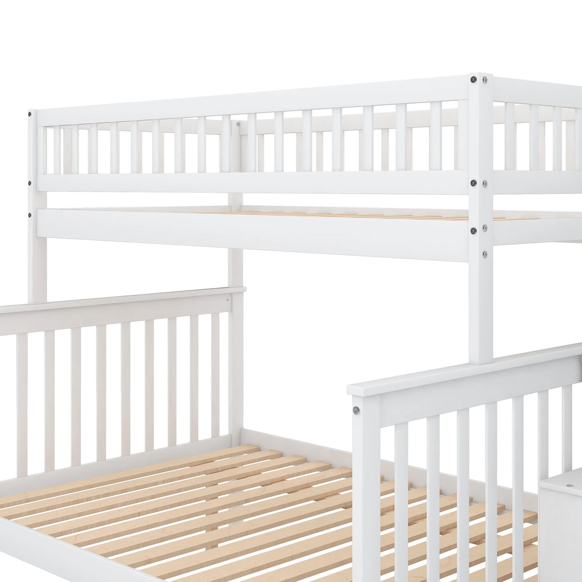 Twin Over Full Bunk Bed with Trundle and Stairs, White O285