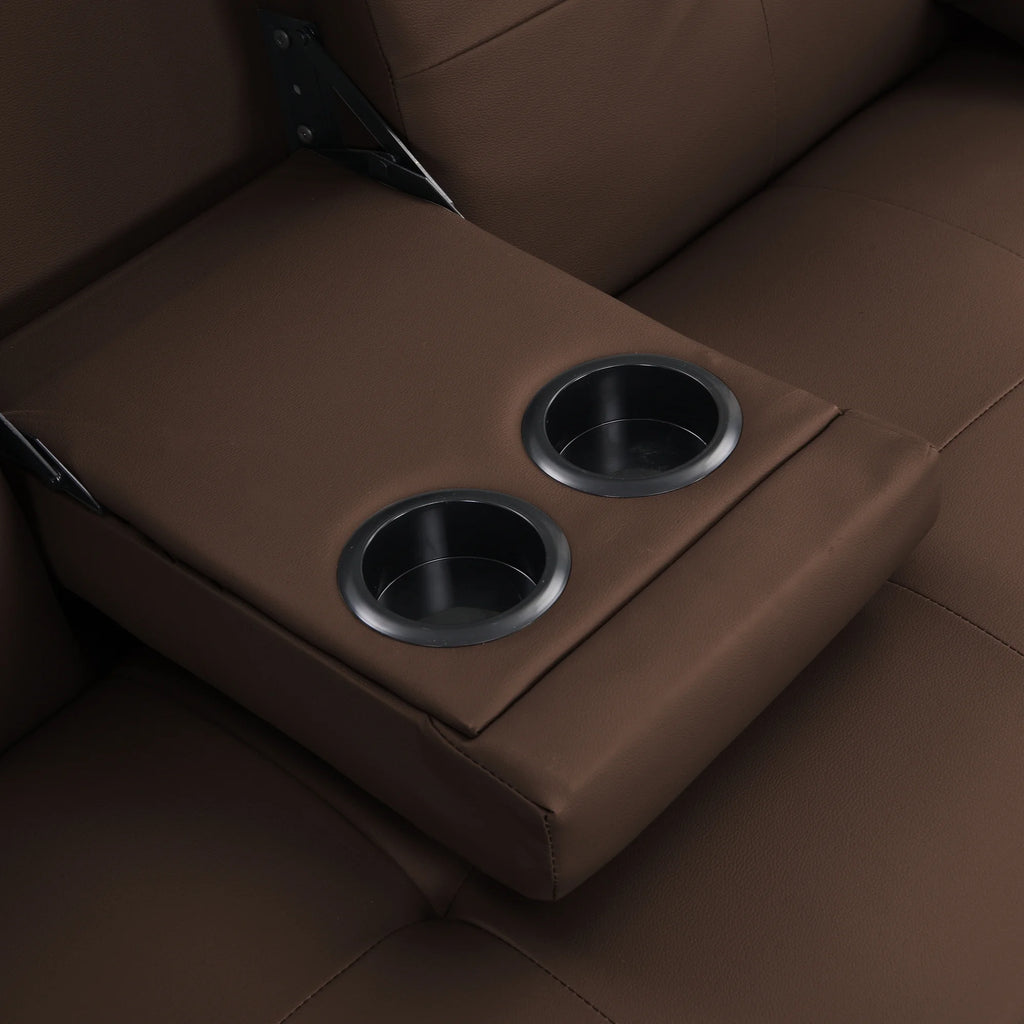 Brown PVC Sofa Bed with Armrest and Wood Frame N96678