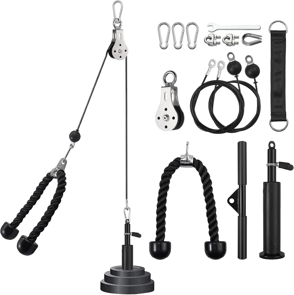 Fitness Pulley System with Tricep Rope, LAT Pull Down Bar P62535