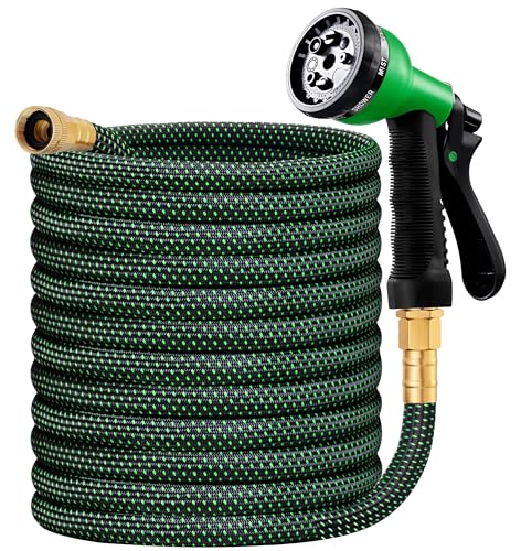 50ft Non Expandable Water Hose with 8 Watering Spray Nozzle Q339361