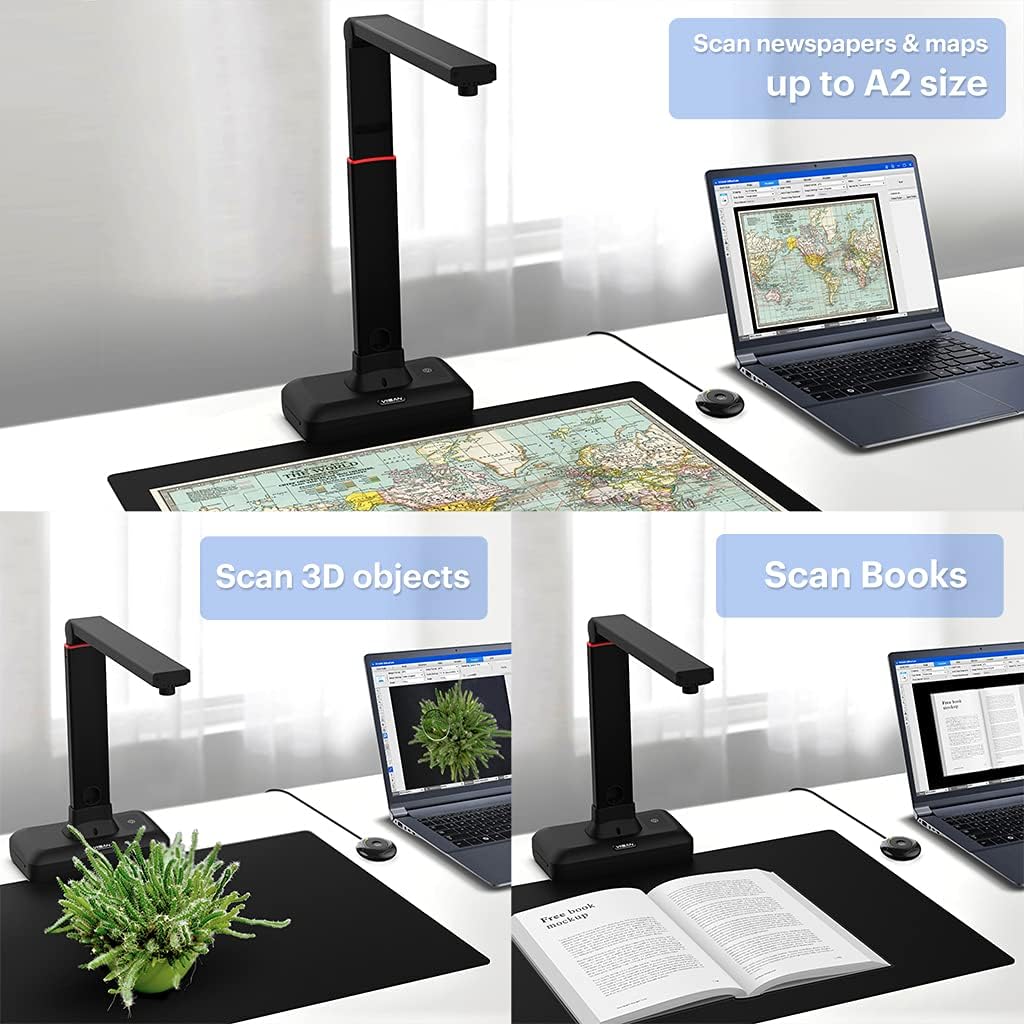 Large Format Overhead Document Scanner with Auto-Flatten & Fingerprint Removal Technologies L3104