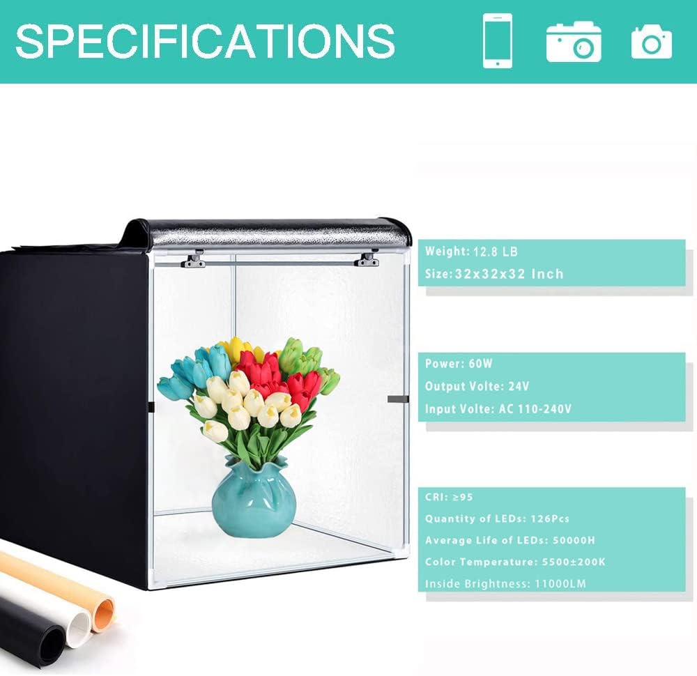 Portable 24 x 24 Inch Photo Studio Light Box with LED Lights and 3 Color Backdrops N76660