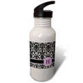 Pink Black and White Damask Pattern 21 oz Sports Water Bottle O411249