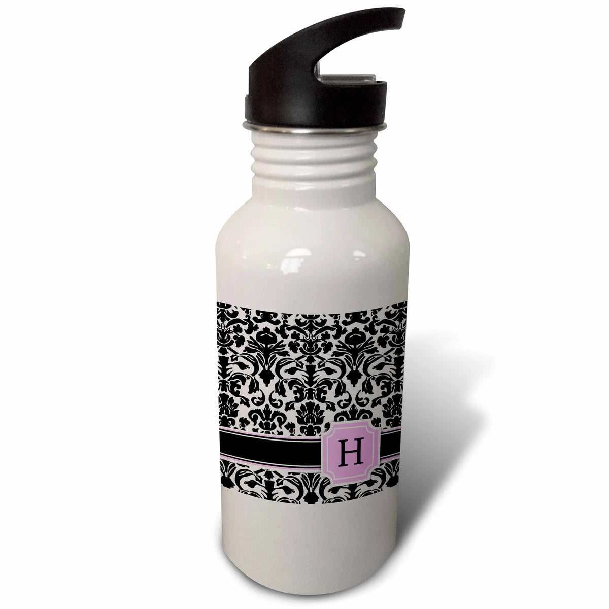 Pink Black and White Damask Pattern 21 oz Sports Water Bottle O411249