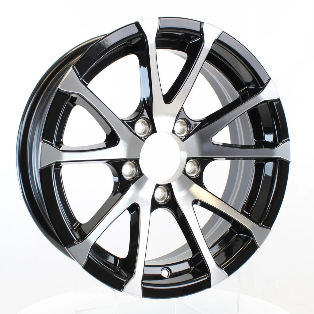 Aluminum Trailer Wheel 15X6 15 Inch Rim Black and Machined 5 Lug G490218