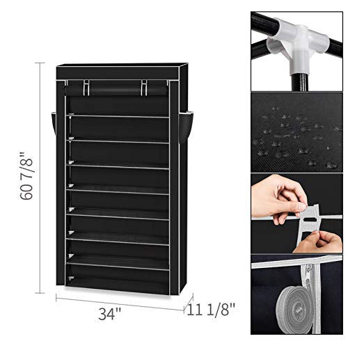 10 Tiers Shoe Rack with Dustproof Cover Shoe Storage Cabinet Organizer, Black V325253