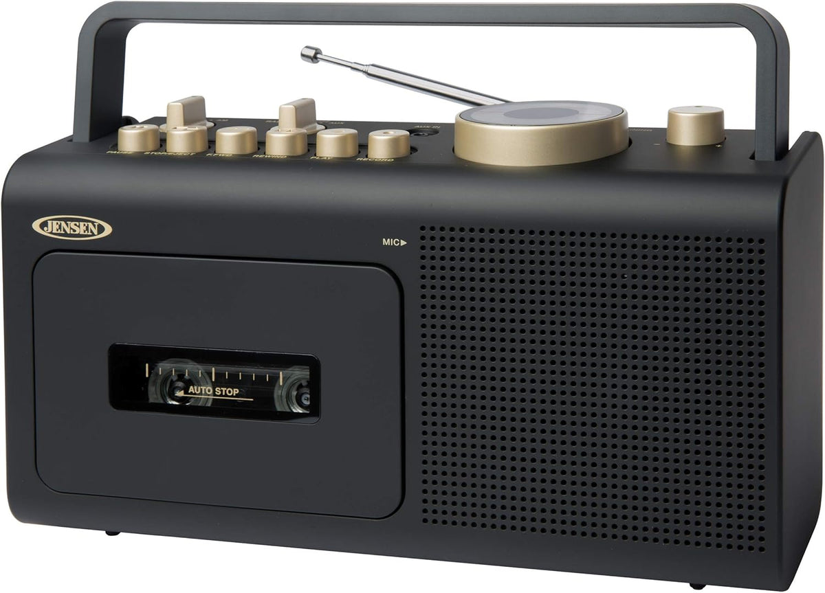Portable Boombox AM/FM Radio & Tape Cassette Player with Aux Input & Built in Speakers W557