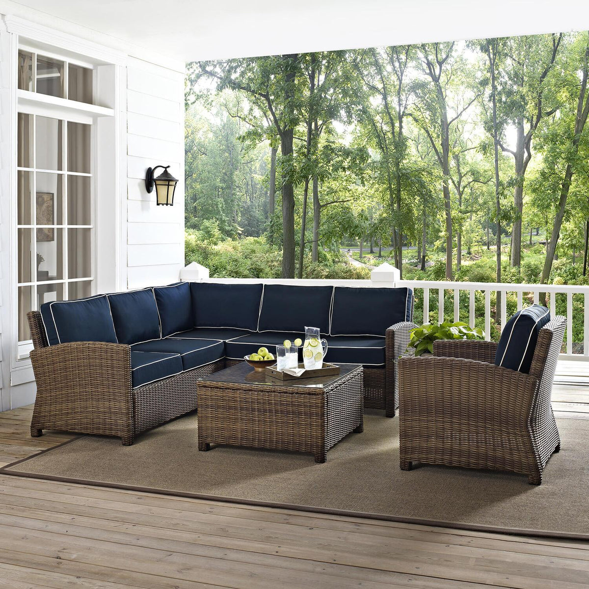 5Pc Outdoor Wicker Sectional Set with Glass Top Coffee Table Z7549