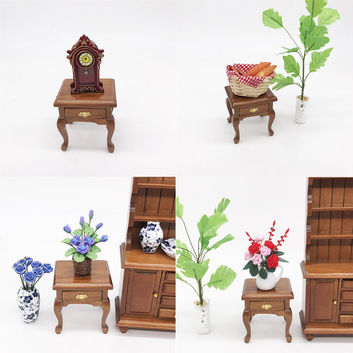 1:12 Walnut Color Wooden Bedside Table Miniature Furniture Model P44978