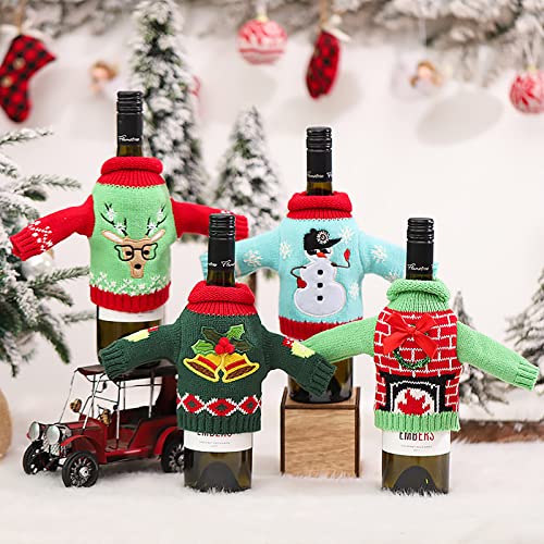 4 Pack Knitted Christmas Wine Bottle Covers M983497