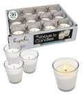 White Votive Candles 36 Pack Clear Glass Cups Unscented 15 Hour O6245
