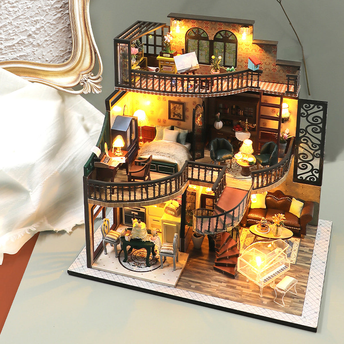 Dream Building Pavilion Dollhouse Miniature DIY House Kit with Furniture O99494