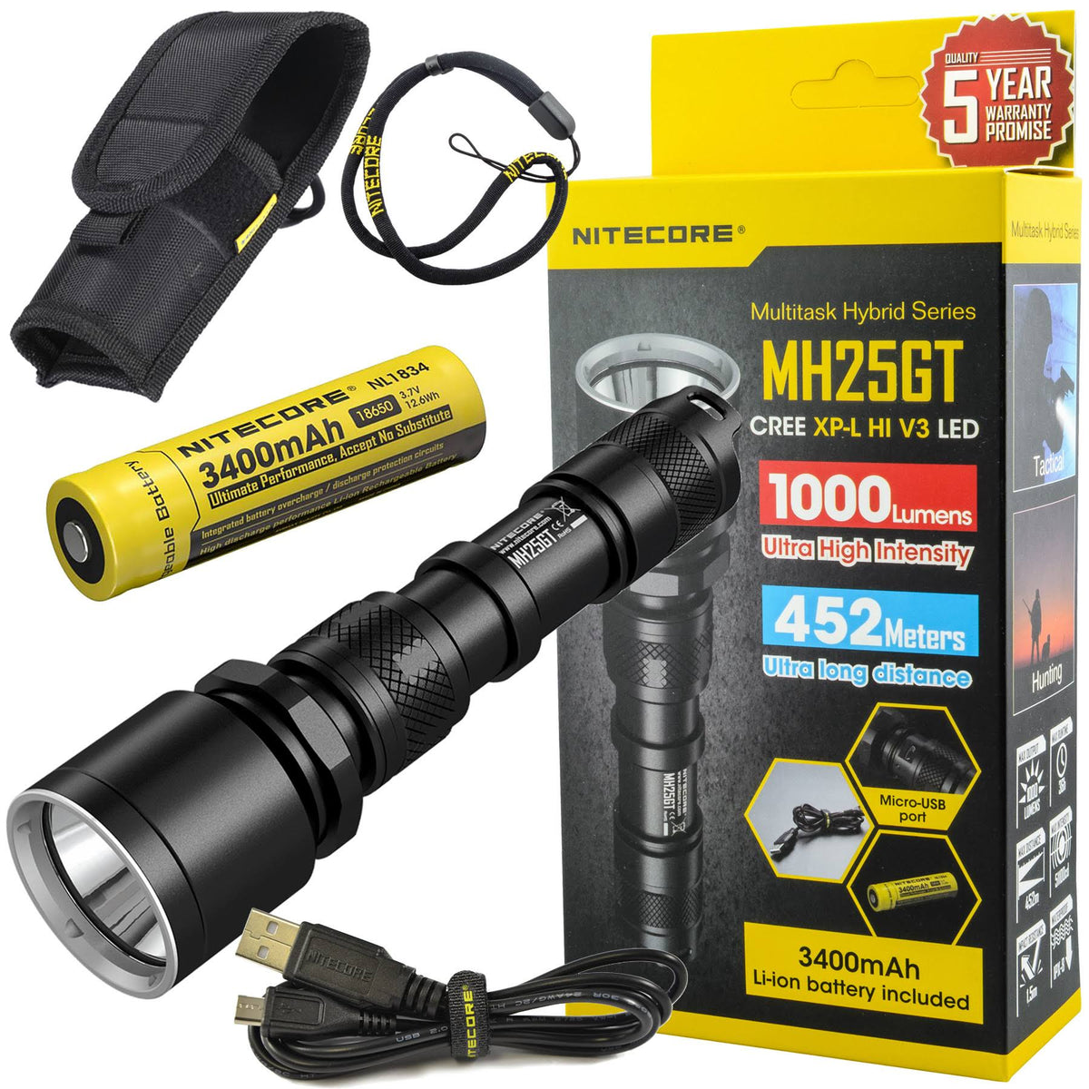 Black Rechargeable LED Flashlight U95344