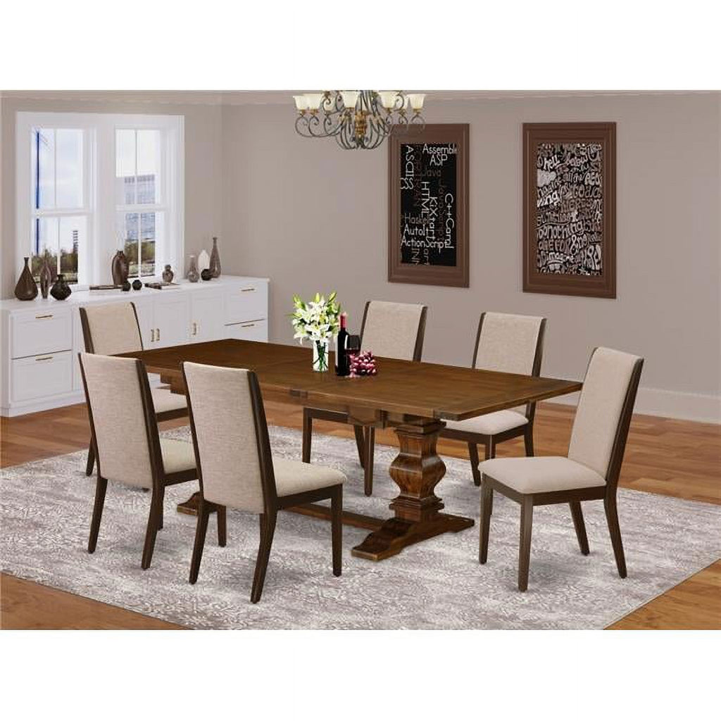 7-piece Wood Dining Set in Walnut/Light Tan S73468
