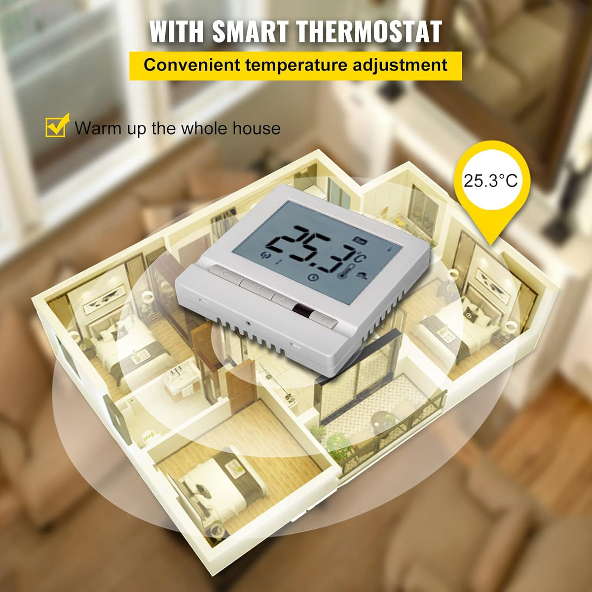 Floor Heating Cable 145.3 Square Feet Waterproof Insulated Temperature Control Panel Pack of 2 B99145