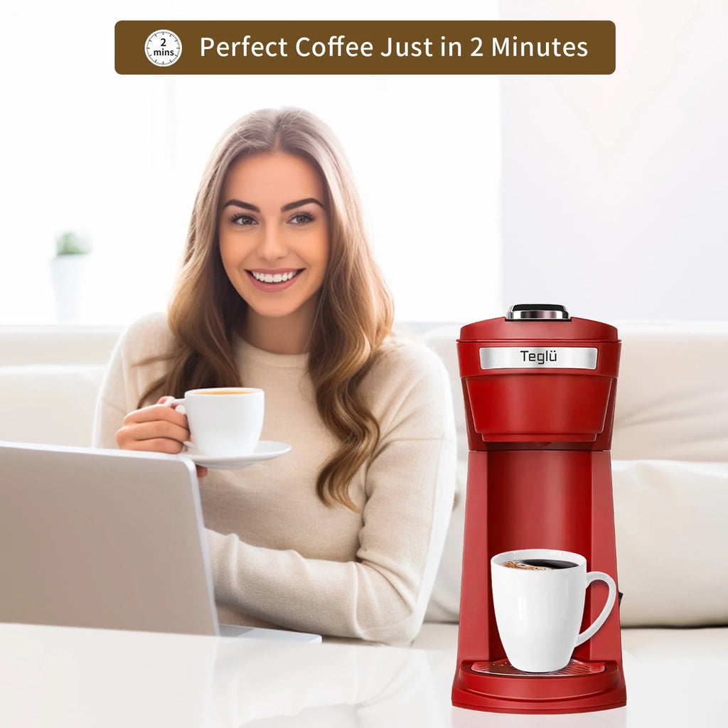 2 in 1 Single Serve Coffee Maker with Reusable Filters, Red O323
