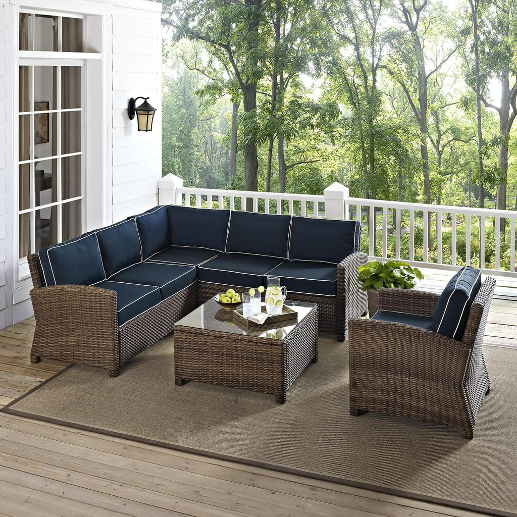 5Pc Outdoor Wicker Sectional Set with Glass Top Coffee Table Z7549