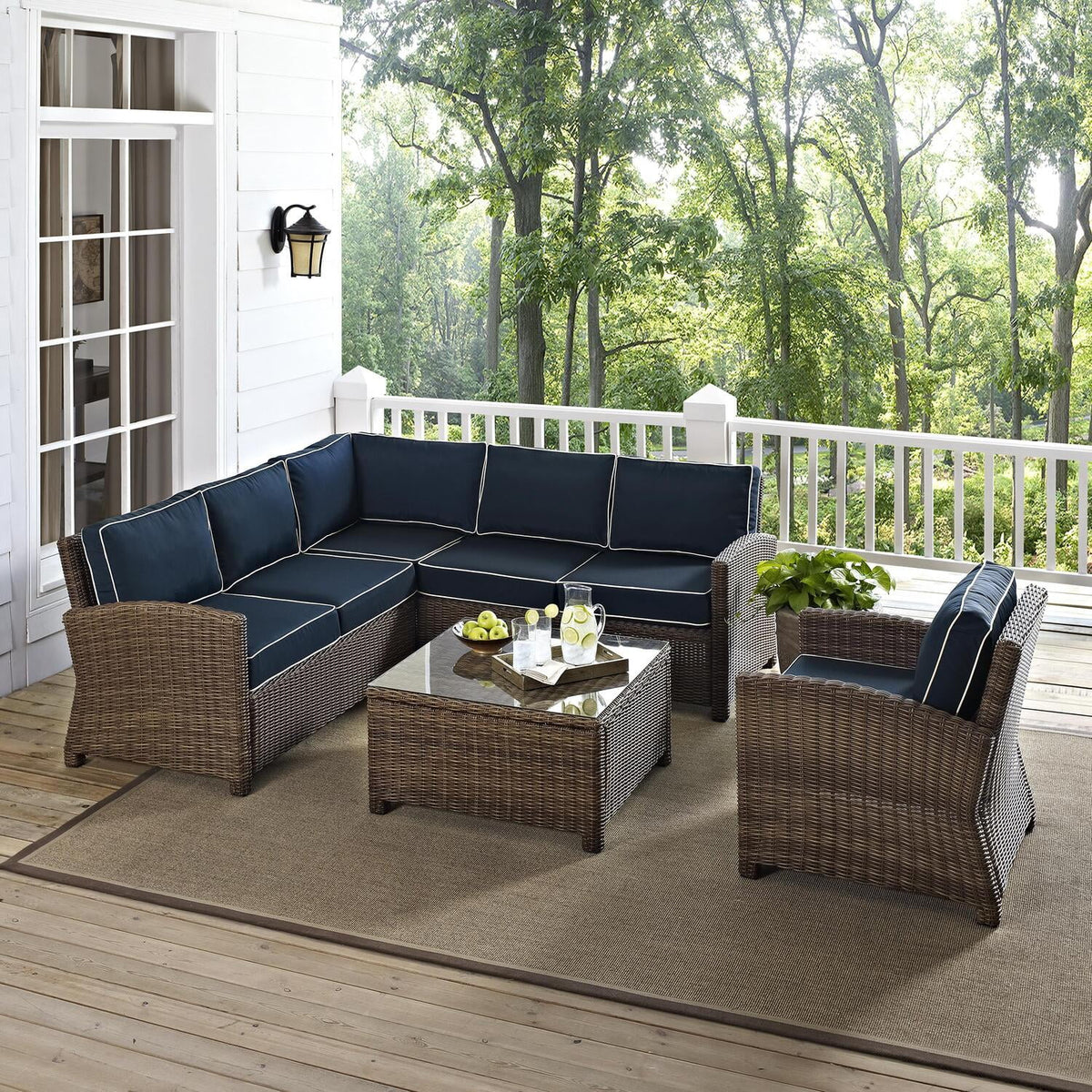5Pc Outdoor Wicker Sectional Set with Glass Top Coffee Table Z7549