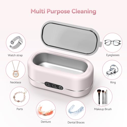 48KHz Ultrasonic Jewelry Cleaner 304 Stainless Steel Pink H5412