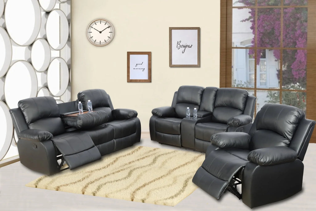 Black Reclining Sofa Set with Recliner Chair N98023