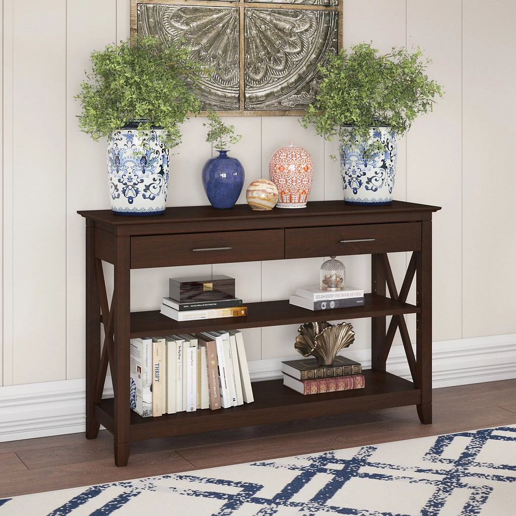 Bing Cherry Console Table with Drawers and Shelves R585
