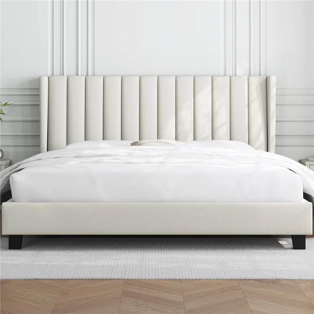 Queen Platform Bed with Upholstered Headboard D73664