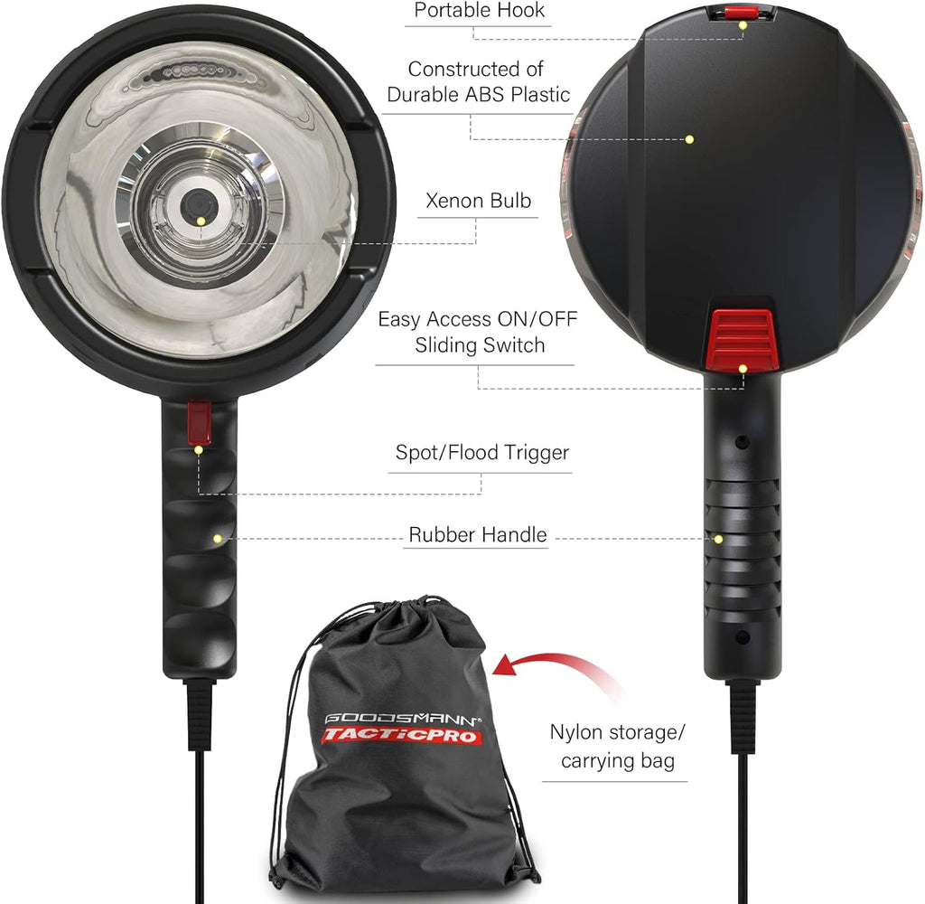 Handheld 2000 Lumen Spotlight Floodlight with 12V Car Charger and Nylon Storage Bag D177847