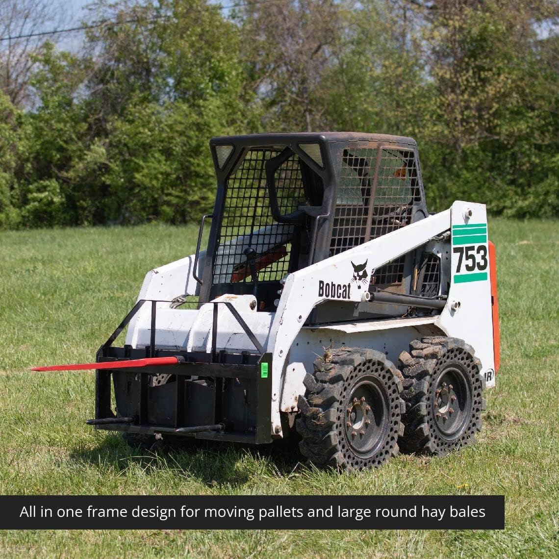 Skid Steer Hay Frame Attachment with 43" Hay Spear and Stabilizers, 4,000 LB T210