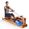 Water Rowing Machine with LCD Monitor 350 LB Wood Rower E348614