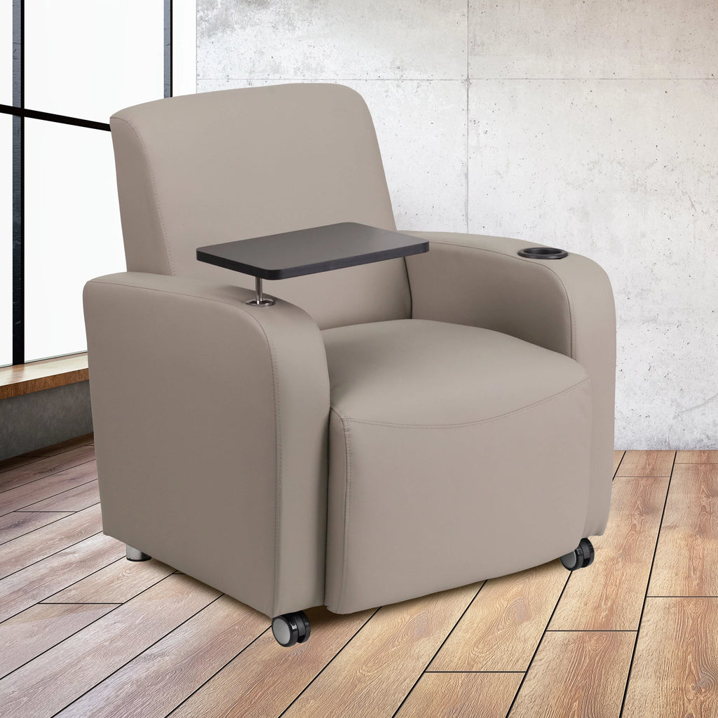 Gray LeatherSoft Guest Chair with Tablet Arm and Cup Holder Q6138