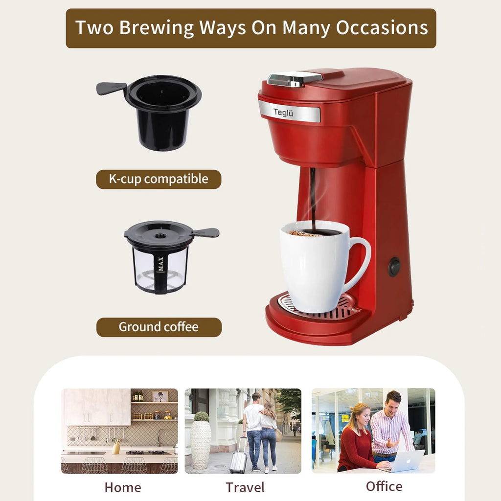 2 in 1 Single Serve Coffee Maker with Reusable Filters, Red O323