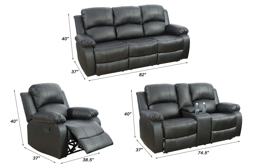 Black Reclining Sofa Set with Recliner Chair N98023